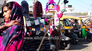 Fruit and Vegetable market in Udaipur, colourful women in red sarees, matti ka matkas for sale