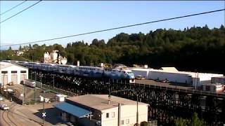 Sounder train train crosses the old Milwaukee railroad trestle in Tacoma, 2006