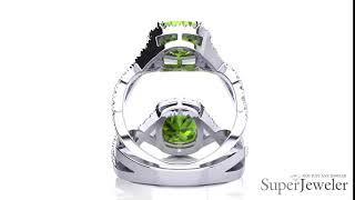 H041602 PER14KW   Peridot and Halo Diamond Ring With Fancy Band In 14 Karat White Gold