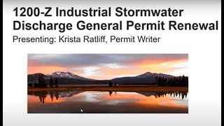 Oregon DEQ 1200-Z Industrial Stormwater Permit Renewal Informational Webinar