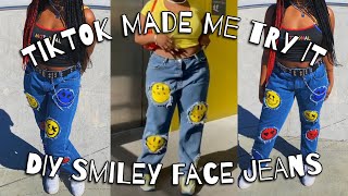 Tiktok Made Me Try It // Smiley Face Jeans Tutorial