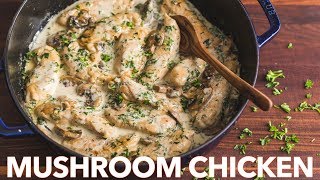 Creamy Herb Mushroom Chicken Recipe | One Pan Chicken + Cream Sauce