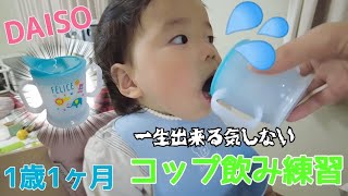 【1歳1ヶ月】DAISOのトレーニングコップでコップ飲み練習