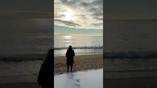 Cold plunge on a snowy beach in Maine as we head to camp! | OOB| #shorts