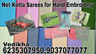 Net Kotta Sarees for Hand Embroidery | Hand Embroidery Designs for Colour Combination and Reference