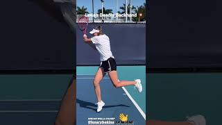 Elena Rybakina’s deadly backhand in practice in Miami.￼￼