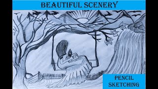 Scenery | Girl Enjoy Beautiful Nature | Pencil sketch | Modern Sketching | Relaxing | Nature | Alone