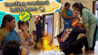 Bursting💥popup crackers inside home🏡|saanu reaction🤯irritating prank with sister