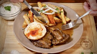 The easiest recipe in the world! Meat and luxury sauce with french fries!