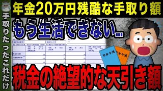 【2024年11月最新】年金20万円の手取り額にびっくり！引かれる税金を計算したら驚愕の結果に…いくら振り込まれるか年齢別のシミュレーション大公開！