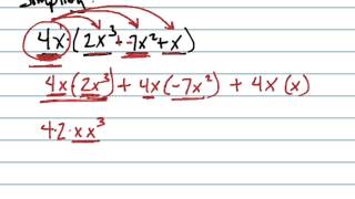 Simplify: 4x(2x^3 - 7x^2 + x)