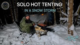 SOLO HOT TENTING IN A SNOW STORM/FREEZING TEMPERATURES