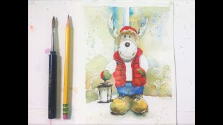 Christmas Holiday Reindeer Watercolor Painting - WATERCOLOR IN 5