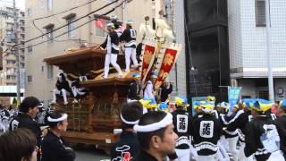 2014和泉市だんじり祭り宵宮　十一町パレード／黒鳥・辻小路、パルコ前やりまわし（平成26年10月11日）