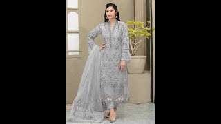 Embroidered Organza 3 Piece Unstitched Suit GREY-TF-D-6654-Party Wear