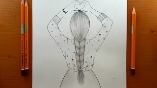 disegni facile -Come disegnare un'acconciatura con treccia sul retro di una ragazza-Disegno a matita