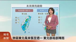 暗夜新聞-氣象主播：陳郁心(南四縣腔)-明起東北風增 北、東部降雨增 溫度略降