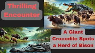 Thrilling Encounter  Giant Crocodile vs Bison