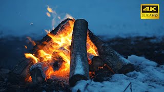 🔥 A Crackling Campfire During a Windy Winter Night (10 HOURS) 50FPS 🔥 Cozy Fireplace 4K for Sleeping