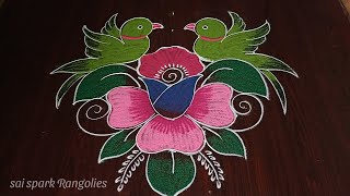 beautiful parrot rangoli (7*4) dots | kili kolam | birds rangoli | new rangoli @saisparkrangolies