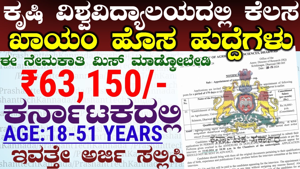 Karnataka Agriculture University New Govt Jobs Recruitment 2024 ...