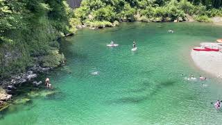 宮崎の河原キャンプ場 仁淀川上流の土居川で川遊び SUPやクリアカヤックを楽しむ