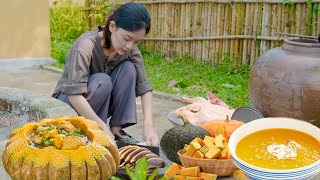 Harvesting a Giant Pumpkin, Carving Out the Pumpkin to Put Chickens in the Cellar | Lâm Anh Food