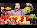 SUB)Strawberry Chocolate Mochi, Shine Muscat Mochi Mukbang! Melon, mango Dessert ASMR Chapssaltteok