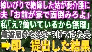 【スカッとする話】ひどい嫁いびりで絶縁した義母が要介護に。夫「家で介護して、施設に入れると金がかかるから」私「働いてるから無理でしょ」→離婚届を突き付けてきたので即提出した結果...【修羅場】