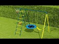 4 in 1 Swing Set for Kids with Saucer Swing, Seat, Climbing Ladder/Net, Basketball Hoop