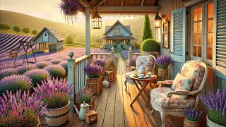 Farmhouse Porch Ambience | Spring Morning 4K on a Lavender field with Sweet Birdsong & Windchimes