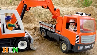 बच्चों के लिए खुदाई करने वाला यंत्र और डंप ट्रक | रेत के साथ खेलते हैं | BIBO TOYS Hindi