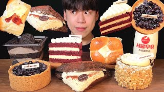 SUB) Korean Starbucks dessert cake mukbang asmr | tiramisu cream bread, blueberry cream cheese cake