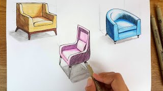 Drawing Chairs in Two-point perspective | Timelapse