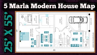 5 Marla Modern House Map Design || 25'x55' ghar ka naksha || 1375 sqft | In urdu and hindi