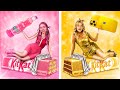 Gold Girl vs Pink Girl Challenge! Everything in Only One Color All Day!