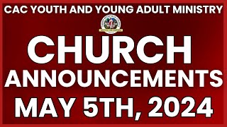 MAY 5TH CHURCH ANNOUNCEMENTS VIDEO (CAC FITA YOUTH AND YOUNG ADULT MINISTRY)