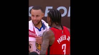 Steph Curry about what him and Rockets guard Kevin Porter Jr. talked after the game Monday night