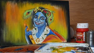 Krishna Painting step by step | Krishna Drawing Beginners | Krishna Painting acrylic color Canvas