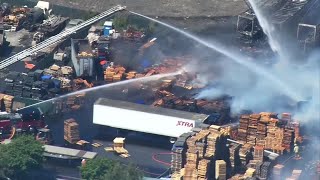 Raw Video: Fire Burns At Richmond Pallet Yard