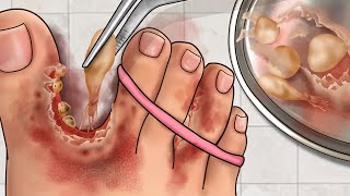 ASMR Treatment Athlete's Foot And Warts Between Toes | 무좀과 발가락 사이의 사마귀 치료 | Foot Care Animation