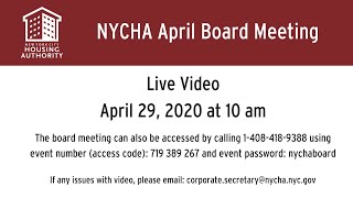 New York City Housing Authority Board Meeting - April 29, 2020 at 10:00am