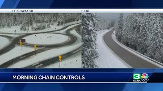 California Storm Coverage | Sierra chain controls up as snow showers linger on Sunday