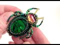 Bead Embroidered Beetle Brooch with Paua Shell, Czech Rhinestone