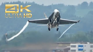 (4K) 2 McDonnell Douglas F/A-18C and D Hornet Swiss Air Force departure at Emmen Air Base LSME