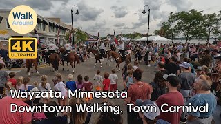 【4K60】 Wayzata, MN - Downtown Walking, Town Carnival/Festival