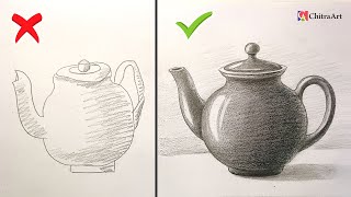 Don'ts & Do's ! How to Draw Realistic 3D Tea Pot Drawing Easy Step By Step for Beginners.