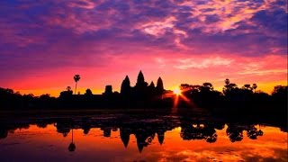 Angkor Wat, The beautiful sunrise from the out side water moat of Angkor Wat, Siem Reap,Cambodia-