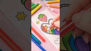 🌈💖Easy coloring heart and rainbow with gel pens and markers #shorts #satisfying #art #youtubeshorts