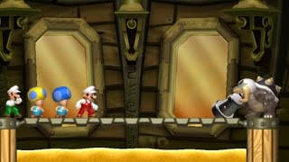 new super mario bros U all bosses castle 4 players but they are synchronized